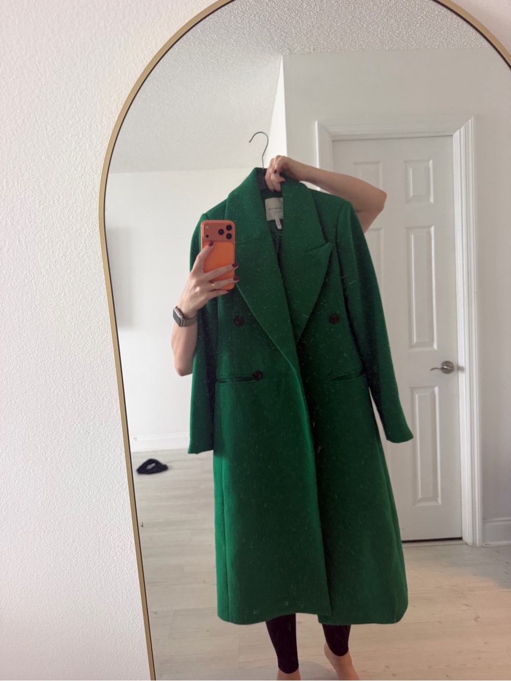Avec Les Filles Emerald Green Double-Breasted Wool Trench Coat